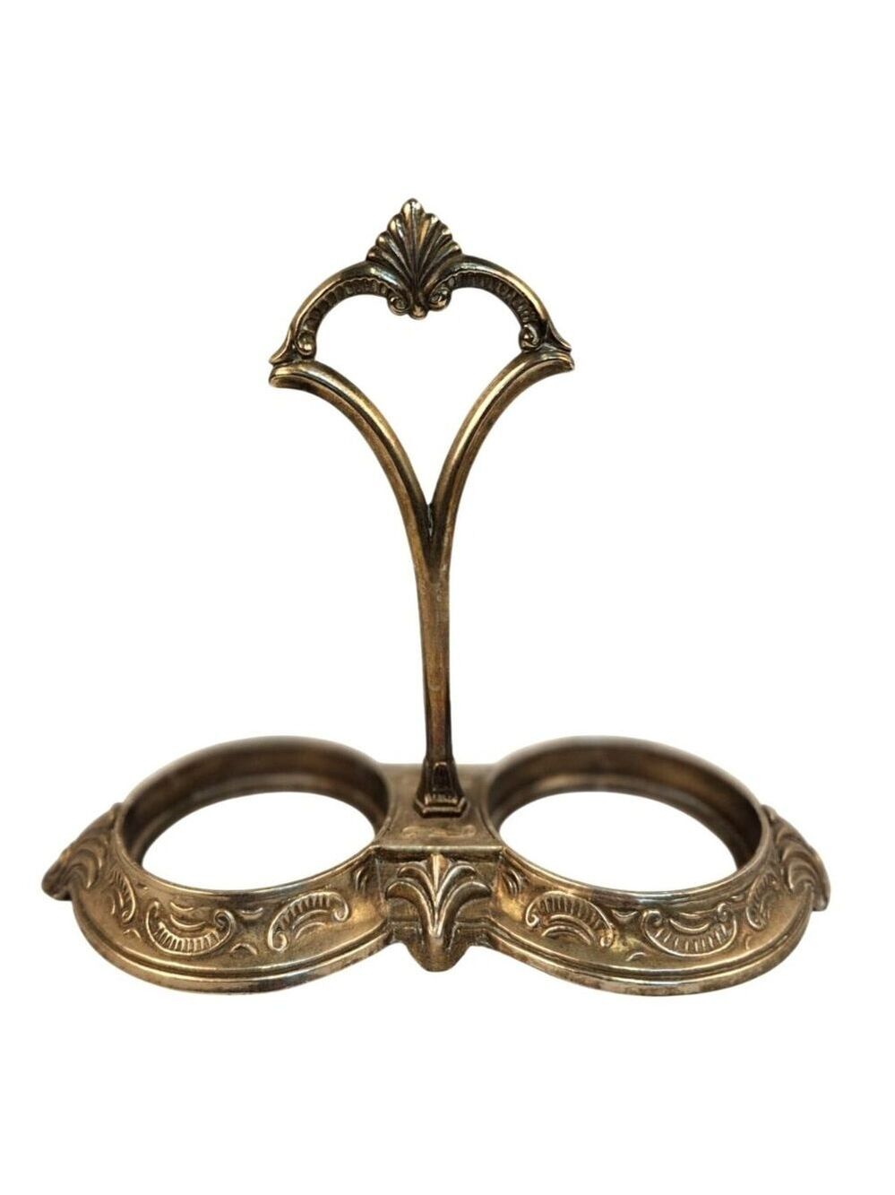 Victorian Style Silverplate Condiment Stand Dual Holder, Ornate Shell Scroll Bar